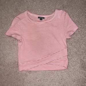 Baby pink and white striped crop top
